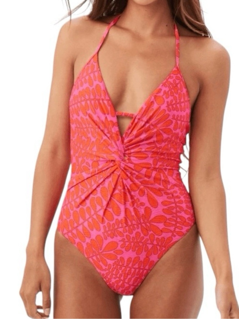 Trina Turk One Piece Swimsuit - Pink and Orange Twist Front Beach Pool